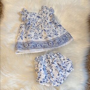 cupcakes & cashmere Blue and White Floral Kids Dress